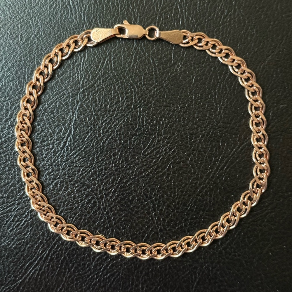Link chain 5mm 925 silver bracelet unisex rambo 14k rose gold plated - Picture 4 of 7